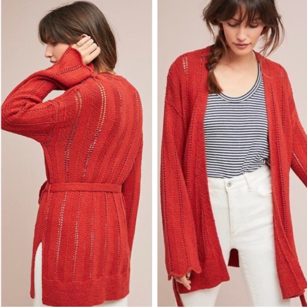 Meadow Rue Anthropologie Rust Open Knit Cardigan Sweater Boho (No Belt) Size S